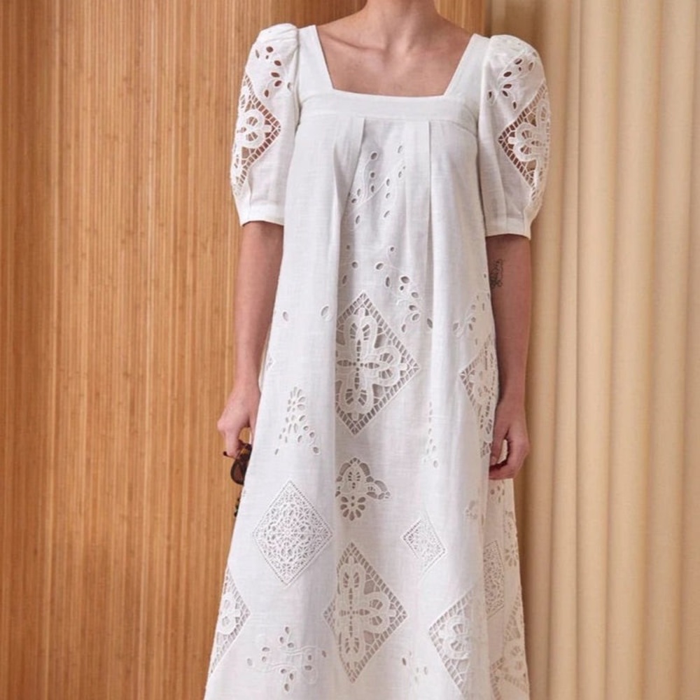 Hunter Bell White Lace Midi Dress
